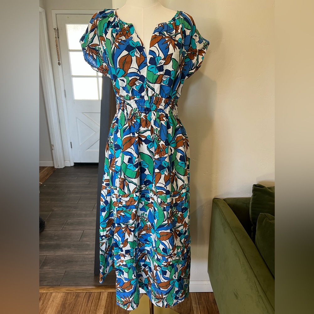 C&C California Blue and Brown Floral Dress (with pockets!)